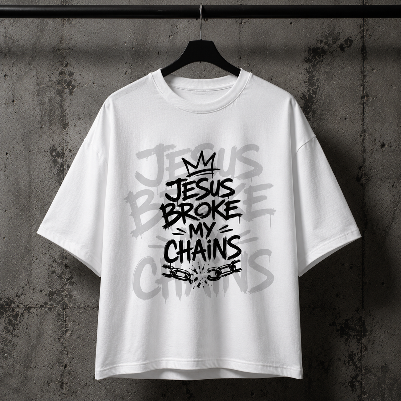 JESUS BROKE MY CHAINS – Oversized Tee - Image 2