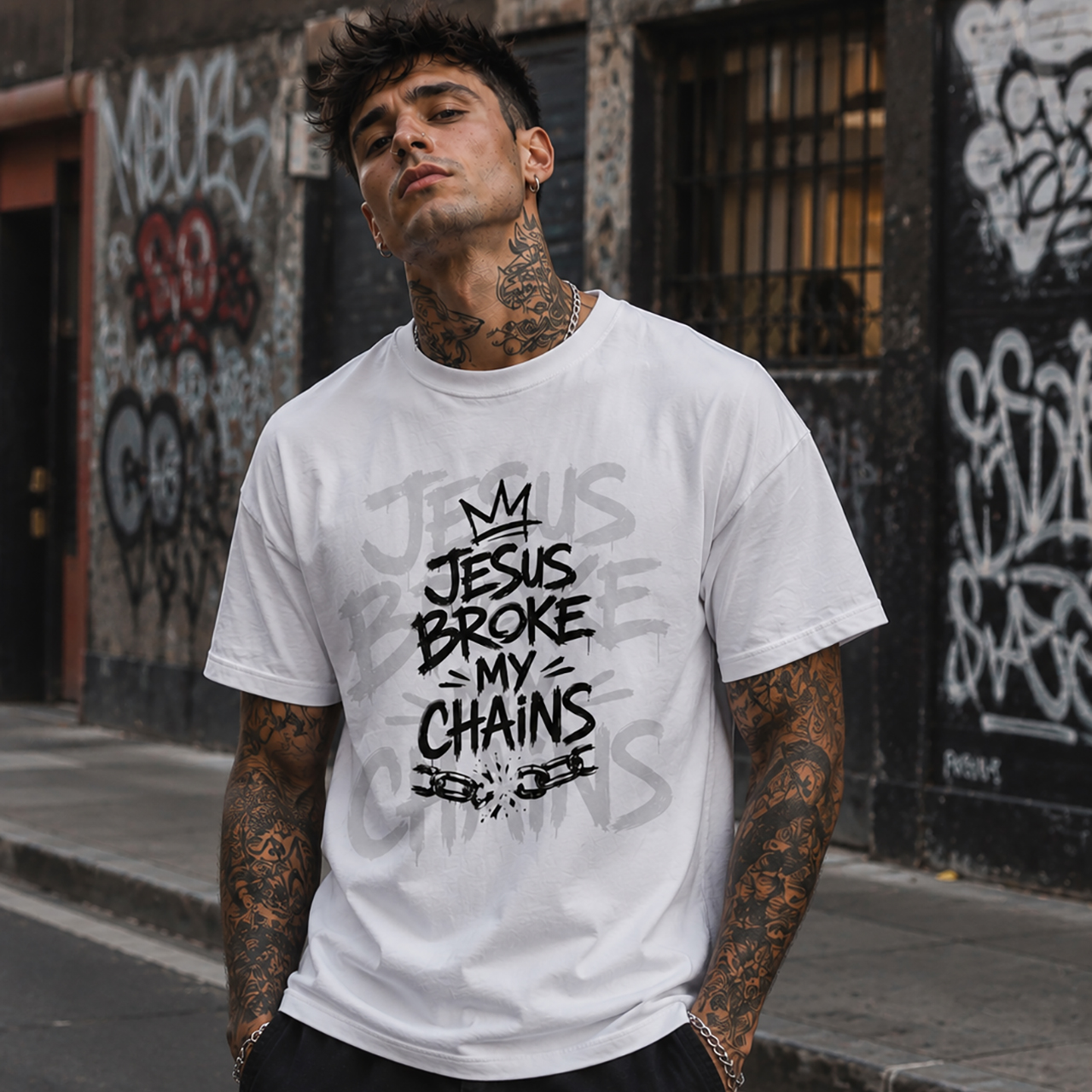 JESUS BROKE MY CHAINS – Oversized Tee - Image 3